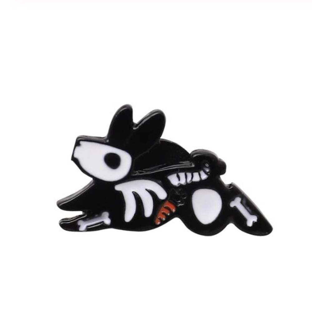 Skeleton Bunny with Carrot Halloween Pin Brooch